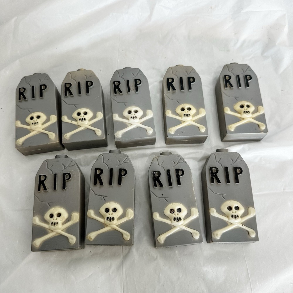 Vtg RIP Tombstone Grave Marker Halloween String Light Covers 9 pc Blow Mold 3 in